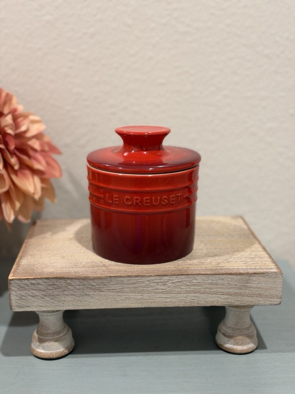 Le Creuset Cerise Red Stoneware 170ml Butter Crock SECONDS NWT